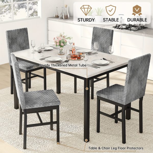 product-fancy-9d2acc90-b964-404a-aa79-9fd537b80fbb Dining Table Set For 4, Faux Marble Small Dining Room Table Set For 4, Modern Upholstered PU Leather Chairs