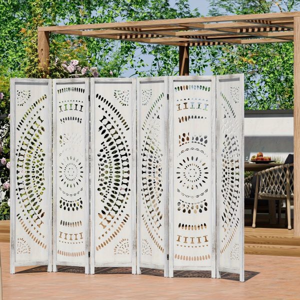 product-fancy-9d405dfd-1151-444f-9281-70990511fabc 3/6 Panel Boho Folding Room Divider - Carved Wood Privacy Screen, Adjustable Indoor/Outdoor Farmhouse Partition with Lightweight HDF Board & Wood Veneer Panels, Portable Room Divider for Home, Office, Garden, Patio Suitable for Privacy Screening