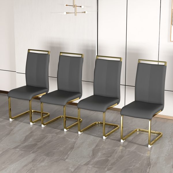 Modern Dining Chairs Set of 4, High Back White Kitchen Chairs, Faux Leather Side Chair with Gold Plated Metal Legs, Easy to Install Upholstered Dining Chairs, Ideal for Living Room, Easy to Install (Golden/Silver Leg) Local Warehouse