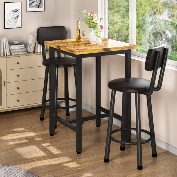 product-fancy-9dd4570e-5403-4714-9645-c3ccda5b5b6e Bar Table And Chairs Set For 2, 3pcs Square Bistro Pub Table With 2 PU Upholstered Stools, Counter Height Dining Table And Chairs Set, Pub Hight Dining Table Set Other(Furniture) For Kitchen, Living Room, Small Spaces, Rustic Brown