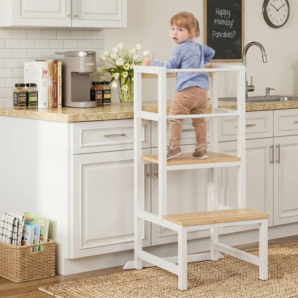 product-fancy-9df6a65a-d639-4522-b3b0-ea006a14f270 Adjustable Toddler Step Stool with Safety Rail, Wooden & Steel Learning Tower for Kids, Height Adjustable Kitchen Stool for Toddlers