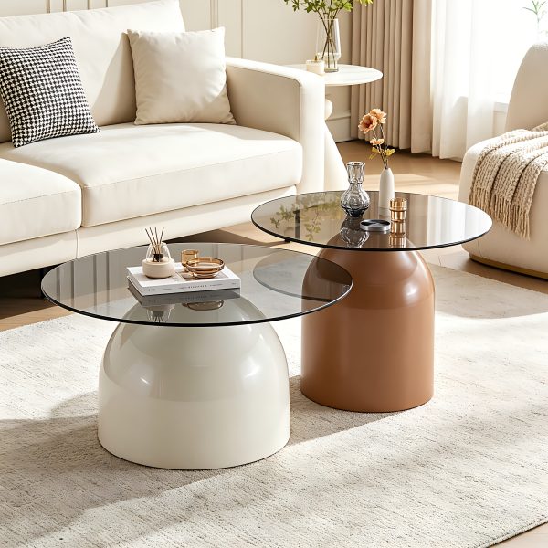 product-fancy-9e064fcb-60ce-474e-8d11-301c42b25fef Nesting Coffee Table Set Of 2, Small Coffee Table for Small Spaces Apartment, Round Glass Coffee Table Set, Modern Space Saving Center Table for Living Room Balcony Office