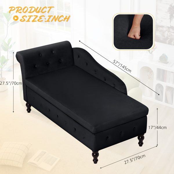 product-fancy-9e12fcfe-8bab-4634-bdb2-e07a719604b3 ACMEASE Fabric Chaise Lounge Featuring Left Armrest & Support Pillow, Button-Tufted Sofa with Storage, Indoor Lounge Chair, Contemporary Velvet Lounge Chair Suitable for Bedroom, Living Room, And Office