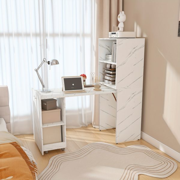 product-fancy-9e18b40e-591b-42fd-9c44-fa7d33ae1773 Foldable Stretchable Adjustable Height Desk with Mobile Wheels & Storage Shelves - Space-Saving Heavy-Duty PVC Frame, Walnut for Office, Small Apartments, Dorm Rooms - Easy Assembly Freestanding Writing Table