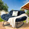 [Outdoor Rocking Chair] Double Outdoor Rocking Papasan Chair, 2-Person Oversized Loveseat Rocker with Thickened Soft Cushion And Rattan Wicker Frame for Patio, Garden, Balcony Relaxation