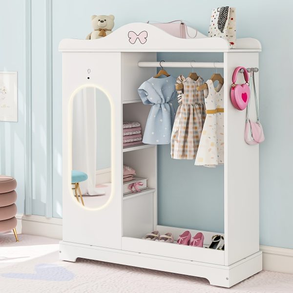 product-fancy-9e4dce14-2b0c-4fe8-9d52-08eddb5a6a24 Kids Armoire with Jewelry Cabinet, Kids Dress Up Storage wth Shelves, Girls Wardrode Costume Organizer with Mirror, Children Closet with Armoire for Bedroom, Kids Room, Girls, Kids Room Furniture, Bedroom Storage, Stylish Kids Wardrobe, Playful Design, Hardwood Construction, Quality Wood Finish, Shelved Wardrobe, Parents Organizing, Childrens Clothing