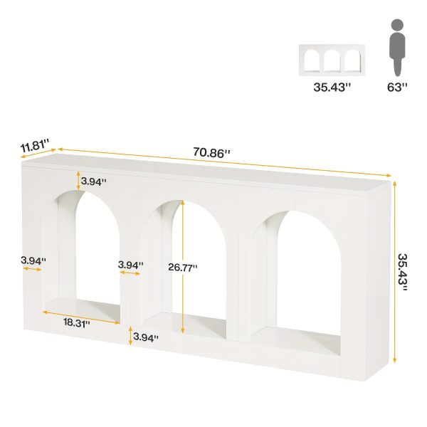 70.86" Console Table with Storage, Narrow Entryway Table with Arched Open Shelf, Farmhouse Sofa Table Behind Couch for Hallway, Living Room