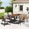 Patio Dining Set Outdoor, Wicker Chairs with Aluminum Frame and Olefin Cushions, Large Wooden Dining Table with Umbrella Hole, Patio Table and Chairs for Yard Garden Porch