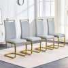 Modern Dining Chairs Set of 4, High Back White Kitchen Chairs, Faux Leather Side Chair with Gold Plated Metal Legs, Easy to Install Upholstered Dining Chairs, Ideal for Living Room, Easy to Install (Golden/Silver Leg) Local Warehouse