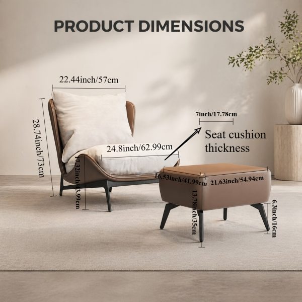 product-fancy-9e7d29c4-b70b-4ae0-a071-5aa32e51e791 Modern Single Sofa Chair with Ottoman Footrest - Comfortable Armchair with Armrests, Solid Wood Frame & Cushioned Seat, Beige/ Brown/Black/Navy Blue/Gray Upholstered Fabric Accent Chair for Living Room, Bedroom, Balcony - Easy Assembly Required, Space-Saving Design, Foam Padding & Sturdy Hardwood Construction, Minimalist Style, Versatile for Reading or Relaxing