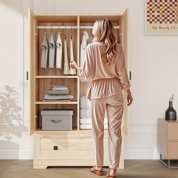 product-fancy-9e8918c5-80c0-4de7-9c9b-13a9faf5366f Bonnlo Freestanding Wide Armoire Wardrobe Closet with Shelves, Hanging Rod And Drawers for Bedroom