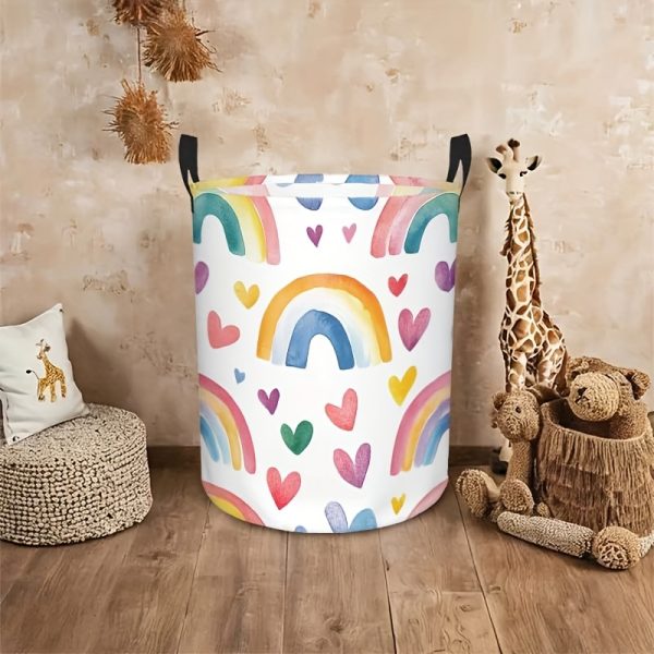 product-fancy-9e9a1b00-88a4-496c-9512-25235893418c 1pc Rainbow & Hearts Design S Laundry Basket - with Sturdy Handles, Country Style Organizer for Bedroom, Bathroom, Laundry Room Accessories, Bedroom Organizer