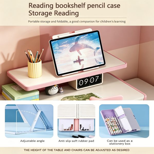 product-fancy-9e9d433a-b18f-48d7-ab1e-7c7fbd79f675 Adjustable Kids Study Desk & Chair Set, Ergonomic Curved Back Spine Protection, Height Adjustable, Wipeable Desktop, Detachable Reading Stand, Eye-Caring LED Lamp, Multiple Colors, Ideal For 3-18 Years Old Kids Home School Study & Daily Use