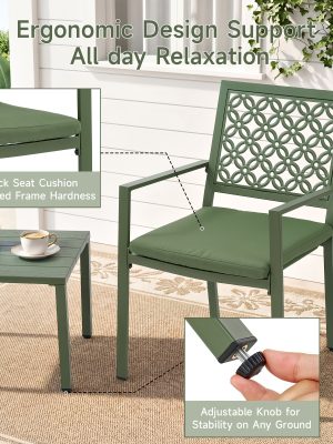 3pcs Outdoor Bistro Set, Stackable Metal Steel Outdoor Table And Chairs, Waterproof Rustproof Patio Furniture Conversation Set for Porch Garden Balcony Backyard, Sage Green