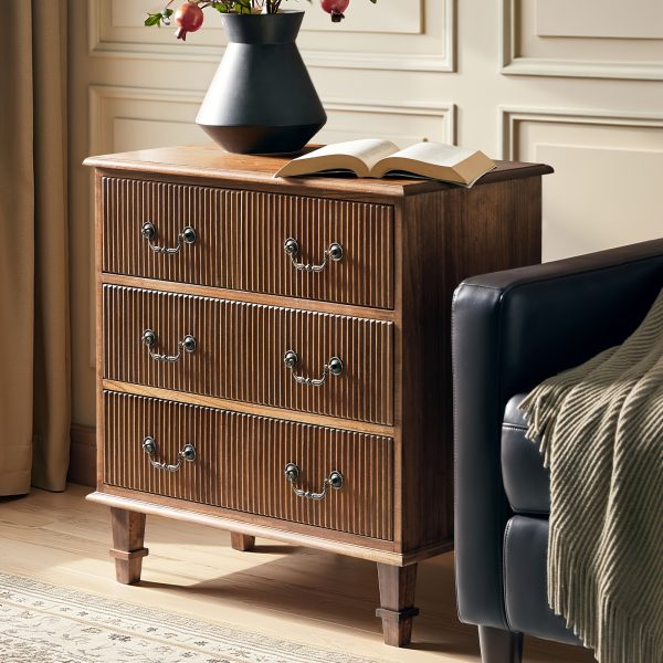 product-fancy-9ee2dab7-8983-4a2d-a372-30bda9a8a0f3 French Country 3-Drawer End Table with Paulownia Wood - Space-Saving 30-Inch Rustic Nightstand, Assembly for Living Room, Bedroom, Entryway - Compact Storage Furniture ( Wood Grain)