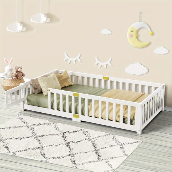 product-fancy-9ee51c14-c12a-487a-ad2a-56d61e0cbb0b Twin Toddler Floor Bed, Twin Floor Bed Frames for Girls/Kids/Baby, Floor Bed for Toddlers 1-3 Years Old, Floor Bed with Rails & Lockable Door, Twin Size Floor Bed - White