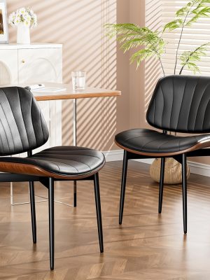 Padded Seat & Backrest - Modern Faux Leather Dining Chairs - Set Of 2 - Metal Legs with Adjustable Feet - for Kitchen, Dining Room, Office