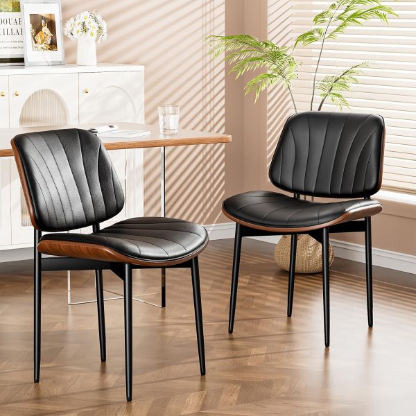 product-fancy-9f11e3a3-f017-4769-bb98-69c4330ce2da Padded Seat & Backrest - Modern Faux Leather Dining Chairs - Set Of 2 - Metal Legs with Adjustable Feet - for Kitchen, Dining Room, Office