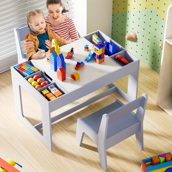 product-fancy-9f637ae7-c166-4eb6-b04b-8b7e2fb9b2eb Set of Table And Chairs for Children, Featuring a 3-In-1 Wooden Activity Desk with a Blackboard, Storage Area, And a Removable Tabletop for Drawing, Reading, Playing, And Crafting, Suitable for Nurseries And Playrooms
