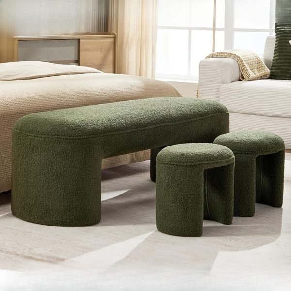 product-fancy-9f6eb6ea-dca2-49e1-8385-f1735206709f 53 Inch Long Bedroom Bench with 2pcs Step Stools, Nesting Ottoman Bench Set, Padded End Of Bed Bench Modern Upholstered Bench for Living Room, Entry, Porch