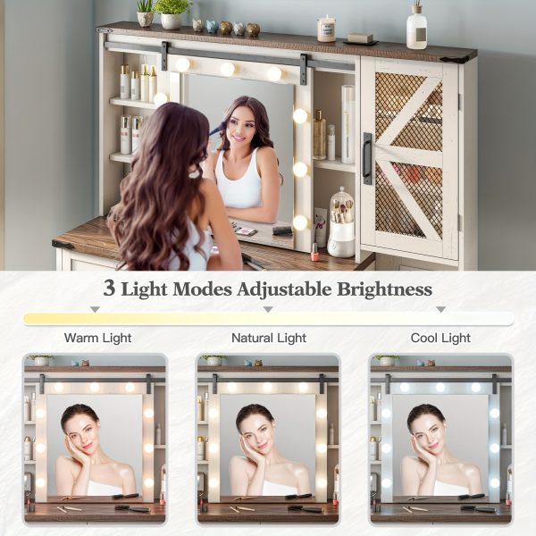 product-fancy-9f71d1b8-6fd6-4c0d-acfa-2a0b52a32382 47.2"W Farmhouse Vanity Makeup Vanity Desk with Mirror And Lights, Vanity Table with 4 Drawers & Shelves Big Makeup Desk with Charging Station for Bedroom, Dark Rustic Oak (Stool Not Included)