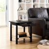 product-fancy-9f8f283d-7141-4274-af10-47a36c6f9207 1pc 18 Inches Classical Square Side Table with Drawer 2-Tier End Table with Open Rattan Storage Shelf Solid Wood Sofa Table for Small Space, Living Room, Bedroom, Natural/ Black