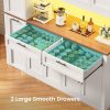 product-fancy-9f974103-c137-40ea-999c-968ca49753ce 71 Inch Kitchen Pantry Cabinet with LED Lights And Charging Station, 59 Inch Wide Wooden Storage Cabinet with 2 Drawers, 8 Doors, 3-Tier Storage Cart, And 4 Door Shelves, Pantry Storage Cabinet with Microwave Stand for Dining Room, Black, White