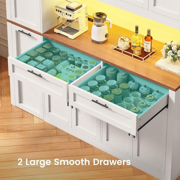 product-fancy-9f974103-c137-40ea-999c-968ca49753ce 71 Inch Kitchen Pantry Cabinet with LED Lights And Charging Station, 59 Inch Wide Wooden Storage Cabinet with 2 Drawers, 8 Doors, 3-Tier Storage Cart, And 4 Door Shelves, Pantry Storage Cabinet with Microwave Stand for Dining Room, Black, White