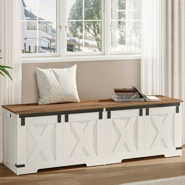 product-fancy-9fcee9df-51b4-48b8-a319-0b17e9c4ec68 59" Storage Bench with Two Safety Hinges, Oversized Farmhouse Wooden Storage Box, Flip-Top Storage Ottoman, Entryway Bench for Bedroom and Living Room, White and Brown/White/Black