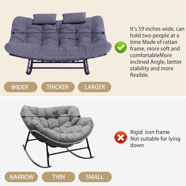 product-fancy-9fe7367f-14a2-4956-b503-654907b5490e Large Papasan Rocking Chair, Double Rocking Chair with Thick Cushions And Rattan Frame, Oversized Lounge Chair for Nurseries, Suitable for Rooms, Living Rooms, Bedrooms, And Apartments (Gray)