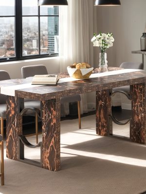 Modern Large Dining Table Suitable for 6-8 People - 71-Inch/6-Foot Rectangular Kitchen Table with Marble Tabletop, MDF &, Easy Assembly - Luxury Dinner Table for Family Meals & Entertaining