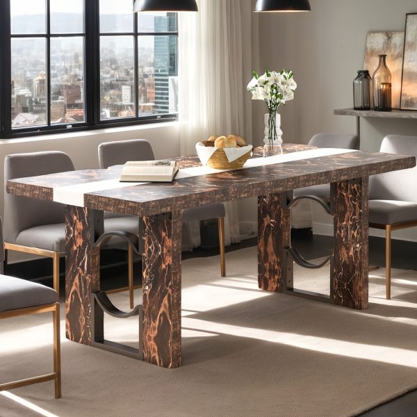 product-fancy-9fea84f8-da9d-4a38-aa02-6347cce947e0 Modern Large Dining Table Suitable for 6-8 People - 71-Inch/6-Foot Rectangular Kitchen Table with Marble Tabletop, MDF &, Easy Assembly - Luxury Dinner Table for Family Meals & Entertaining
