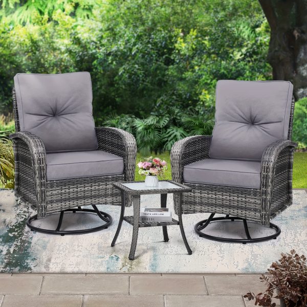 3pcs Patio Furniture Set, Outdoor Swivel Rocking Chairs with Glass Top Table and Thick Cushions for Porch, Deck, Balcony, Poolside, Patio Table And Chairs Set, Outdoor Dining Table And Chairs, Patio Chairs, Outdoor Furniture, Patio Set, Porch Seating, Deck Furniture, Cozy Outdoor Set, Swivel Chair, Garden Furniture Outdoor, Garden Chair, Outdoor Table And Chair Set, Bistro Patio Set, Patio Furniture Set Outdoor, Outdoor Patio Furniture Set, Small Patio Furniture Set, Front Porch Decor