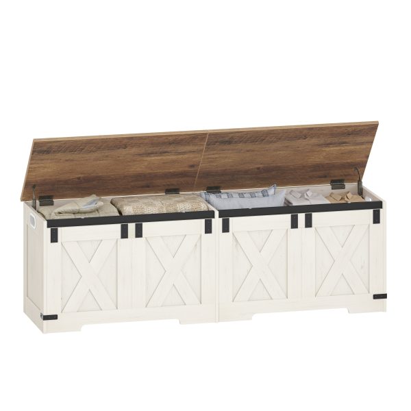 product-fancy-a0326e80-0c3a-4b32-8306-3768c55796d0 59" Storage Bench with Two Safety Hinges, Oversized Farmhouse Wooden Storage Box, Flip-Top Storage Ottoman, Entryway Bench for Bedroom and Living Room, White and Brown/White/Black