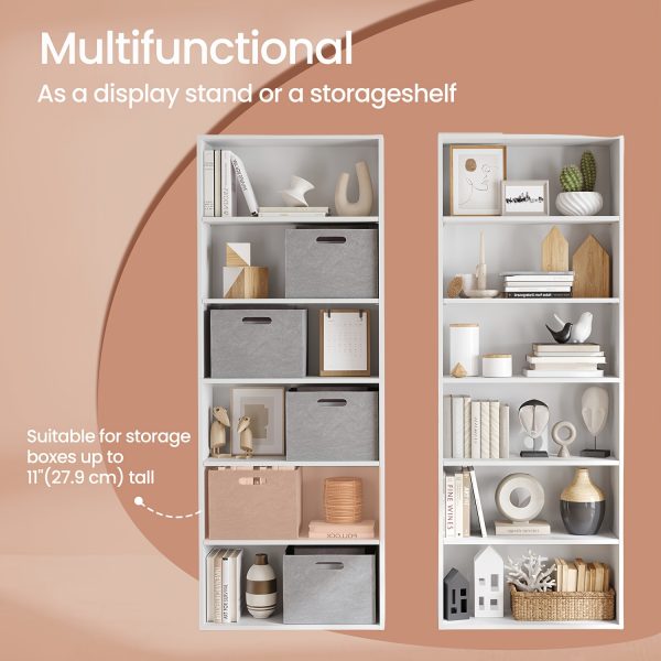 6-Tier Open Bookshelf Display - Space-Saving Bookcase for Home Office & Living Room, Book Organizer with Storage, Dining Room Shelf