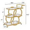 Golden Bar Carts with 3-Tier Shelves, Rolling Bar Carts on Wheels, Kitchen Serving Cart for Dining Room, Glass Bar Carts for Home Use, Round Bar Carts, Wine Carts