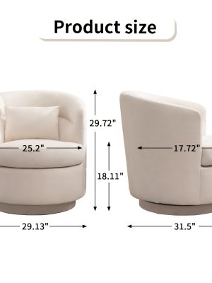 Beige Upholstered Swivel Chair with a Pillow, Perfect for Accenting Your Living Room, Bedroom, Or Reading Area