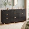 Bedroom Dresser with 9 Drawers, 57" Wide Modern Chest of Drawers, Wooden Dresser TV Stand, Wood Closet Clothes Storage Organizer for Living Room, Hallway, Natural Oak