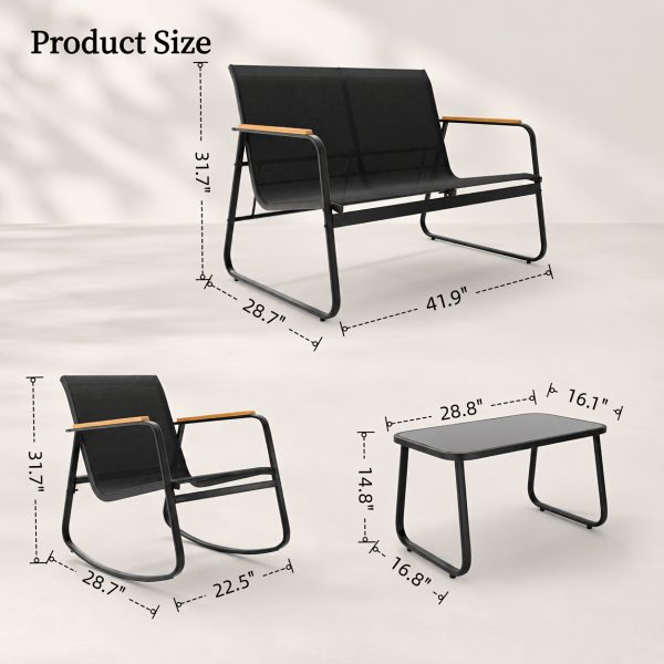 [Rocking Chair Set] WR314-1+3 Teslin Armrest Rocking Chair Set in Gray, Black & Brown, Teslin Rocking Chair Table and Chair 4pcs Set