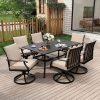 7pcs Outdoor Patio Dining Set with Swivel Chairs And Square Metal Table, Weather- Furniture Set for Garden, Backyard, Balcony, Or Lawn