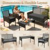[Outdoor Rattan Set] 4pcs Outdoor Wicker Patio Furniture Set Rattan Conversation Group With Cushions, Coffee Table For Porch, Garden, Poolside & Backyard, Black - Patio Furniture Outdoor