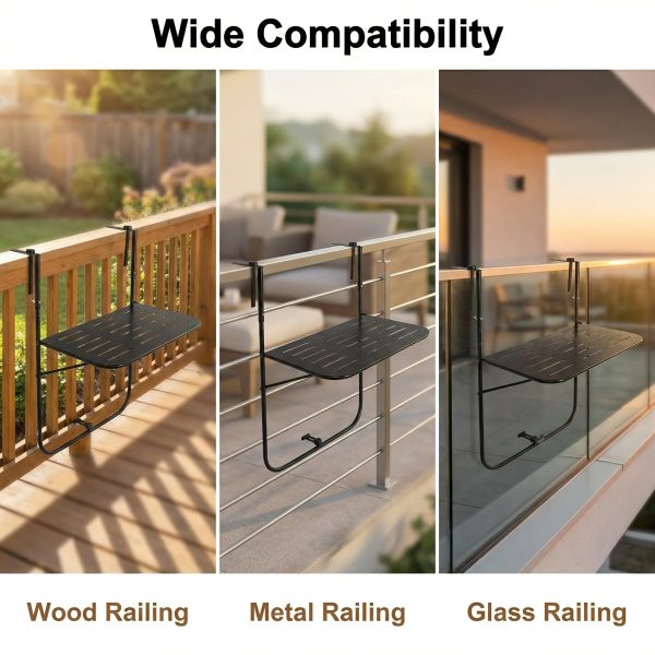 product-fancy-a0c330cf-0486-4997-a1d7-02ef9d09ccb4 Balcony Railing Table, Outdoor Folding Hanging Table with Adjustable Heights, Heavy Duty Metal Hanging Bar Table for Patio, Garden and Deck