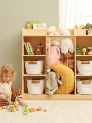 Luxury 2-in-1 Multifunctional Solid Wood Dollhouse Storage Cabinet & Bookshelf Organizer - Wood Bookcase with Spacious Shelves for, Dolls, Books - Easy Assembly Nursery, Playroom Furniture ' Room Organization