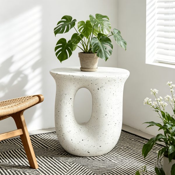 product-fancy-a0e59ec1-6f0f-4806-8acc-651880b3d4e5 AESOME Modern Decorative Garden Stool Concrete Side Table Heavy Duty Patio Sturdy Faux Terrazzo Garden Stool Side Table Plant Table For Indoor Covered Outdoor, 17.7" H