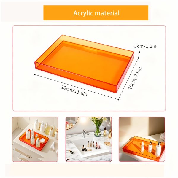 Orange Transparent Acrylic Tray - Creative Desktop Organizer Tray, Multi-functional Home Decorative Tray, Fashionable Minimalist Style Coffee Table Tray, Bathroom Cosmetic Storage Tray, Living Room Ornament Display Tray. Made of High-quality Acrylic