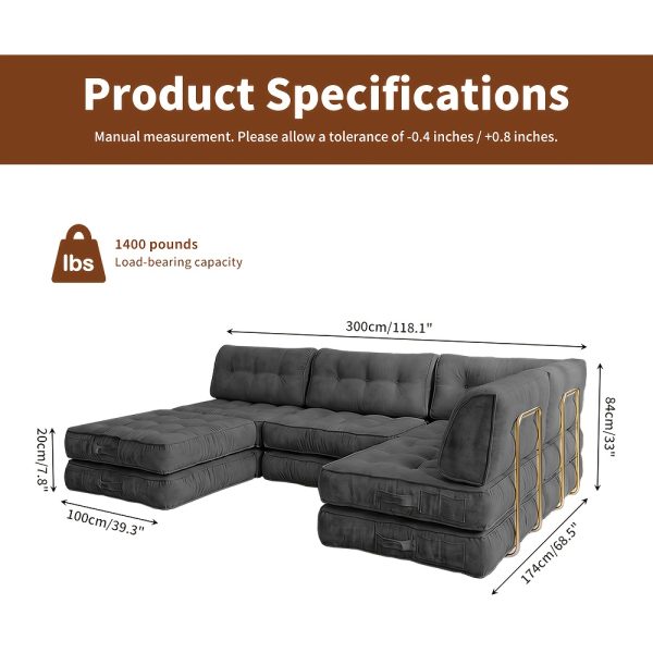 product-fancy-a13f2474-6518-48f9-bf19-047ef17fe465 Cloud-Like Chenille Sofa, 300Cm/118.1" Long, 174Cm/68.5" Wide, 84Cm/33" High, 1400Lbs Load Capacity, Ultra Soft & Durable, Pet Friendly, Easy Clean, with Side Storage Pocket & Easy Pull Handle Luxury Lounge Couch for Living Room
