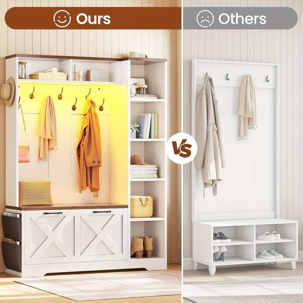 product-fancy-a14d29d0-9609-4d58-8f23-e21b4902d903 Farmhouse Entryway Organizer with Bench & Shoe Cabinet - 7 Shelves, 10 Hooks, LED Lighting, USB-Powered, White Engineered Wood Storage for Hallway, Living Room, Bedroom - Easy Assembly, No Tools Needed, Entryway Storage, Rustic Charm, Durable Construction, Home Organization, Minimalist Design, Sturdy Construction, Home Decorators