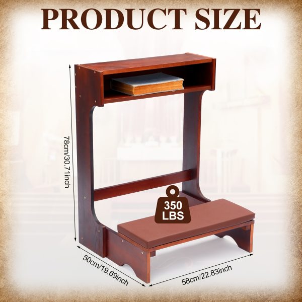 product-fancy-a17550b3-b8f9-4650-9ce8-daaabf9e7e5d A Sturdy Wooden Prayer Stool Featuring a Shelf And Cushion, Ideal for Church Use Or Home Kneeling. This Padded Kneeler Measures 23 by 20 by 31 Inches And Makes a Thoughtful Religious Gift