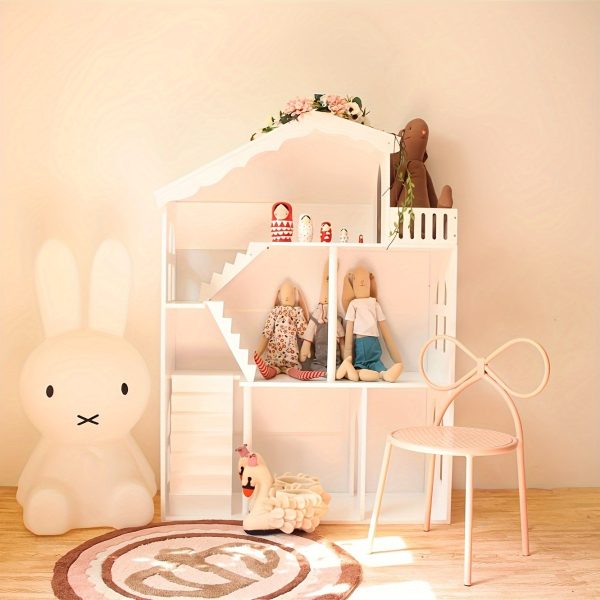 product-fancy-a198a003-2180-4d3f-b6d8-3f1eddf45ed4 Wooden 3-Tier Doll House Bookshelf, White Kids Toys Storage Organizer, All-Season Playroom Nursery Shelves, Ideal Gift for Ages 3-8, Boys & Girls Bedroom Decor