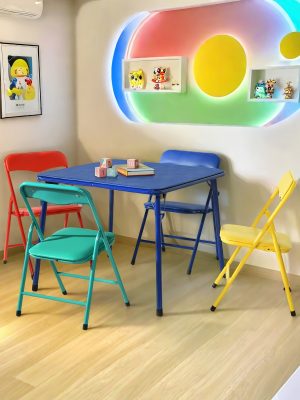 Colorful Folding Table with 24-Inch Width And 2/4 Sturdy Chairs - Vibrant, Space-Saving Design, Perfect for Family Playtime, Creative Activities, And Learning - Ideal for Fun And Creative Spaces ( 3pcs Or 5pcs)